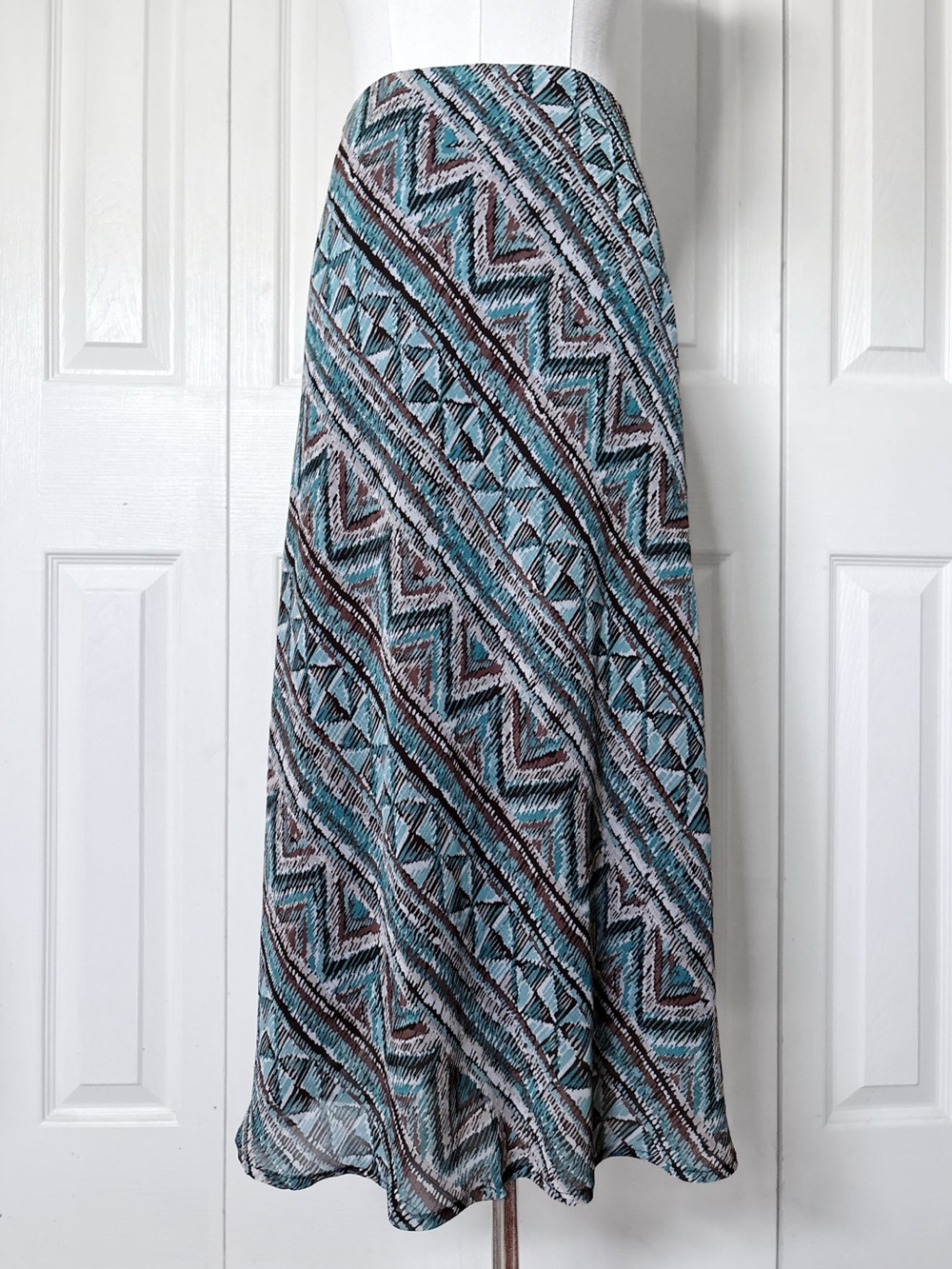 Vintage 00s Dress Barn Patterned Midi Skirt Size Medium | Teal & Brown Y2K Boho